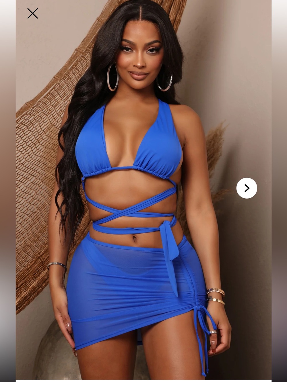Royal Blue Wrap Bikini Set with Mesh Sarong